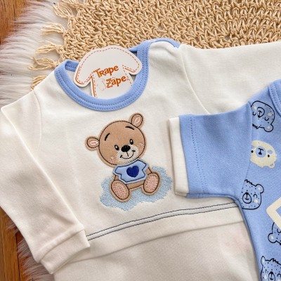 Conj. de Malha 3 peças - Bear de Camisetinha - Azul Bebê